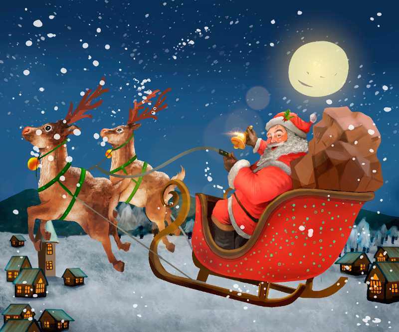 hand drawn santa claus riding sleigh delivering presents - jigsaw puzzle