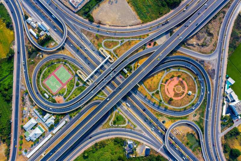 Aerial view of traffic on massive highway intersection - jigsaw puzzle