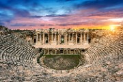 Amphitheater in ancient city of Hierapolis at sunset - jigsaw puzzle