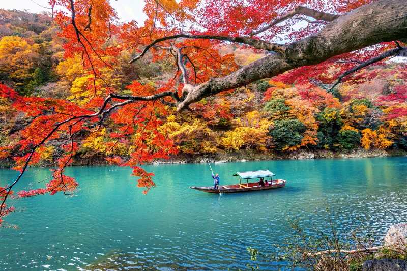 Arashiyama in autumn season along the river in Kyoto - jigsaw puzzle