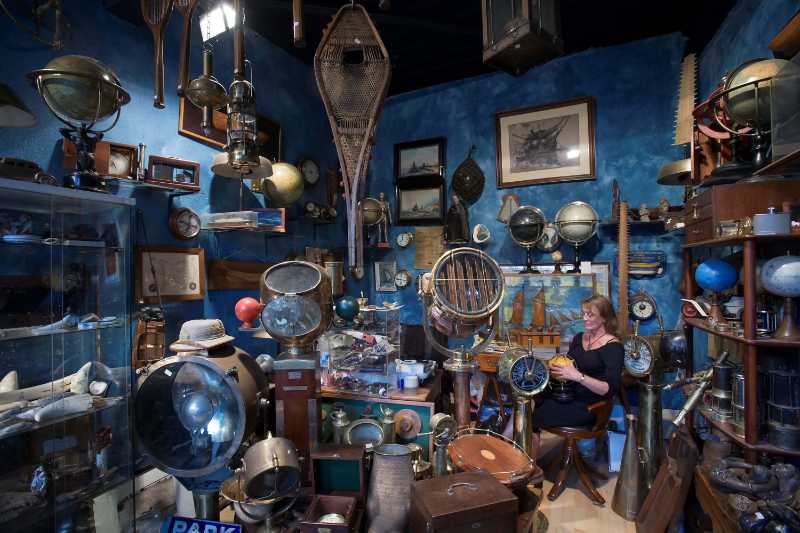 Vintage travel gear seller at the Marché Dauphine, Saint Ouen