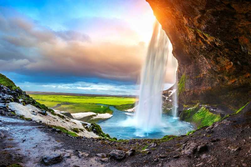 Seljalandsfoss waterfall during the sunset - jigsaw puzzle