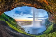 Sunset view from the back of the Seljalandsfoss waterfall - jigsaw puzzle