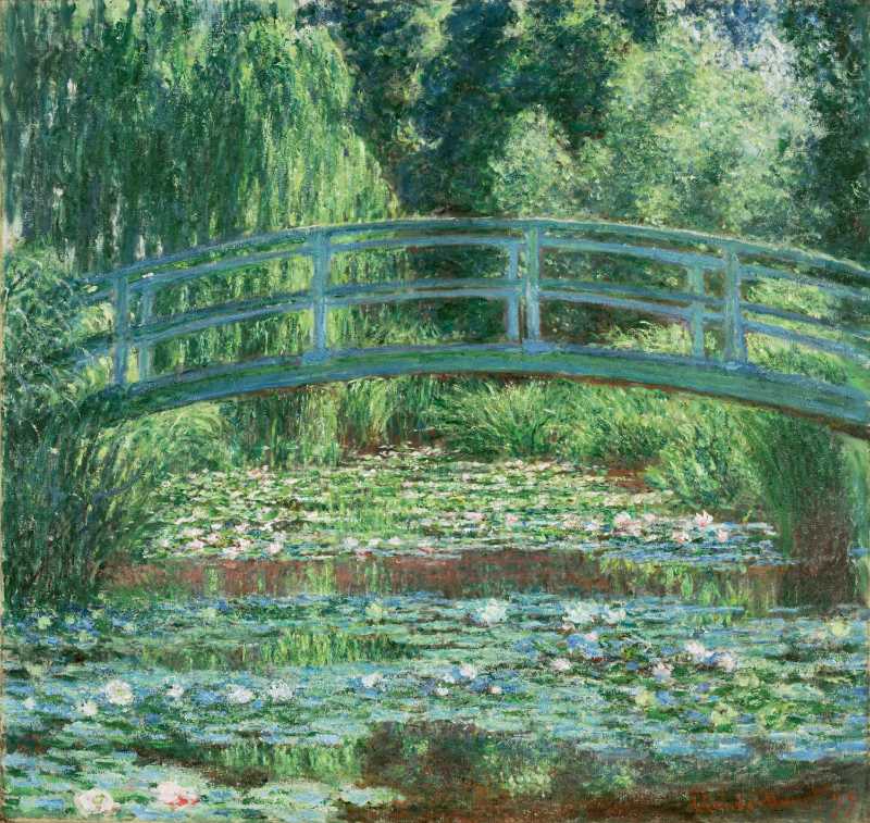 the japanese footbridge and the water lily pool - jigsaw puzzle