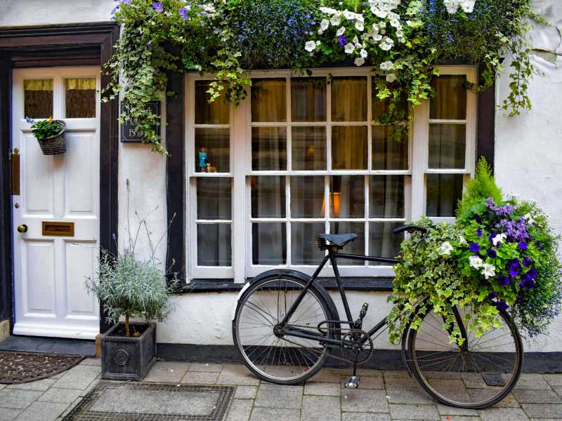 A Black Bicycle Parked Beside a Window