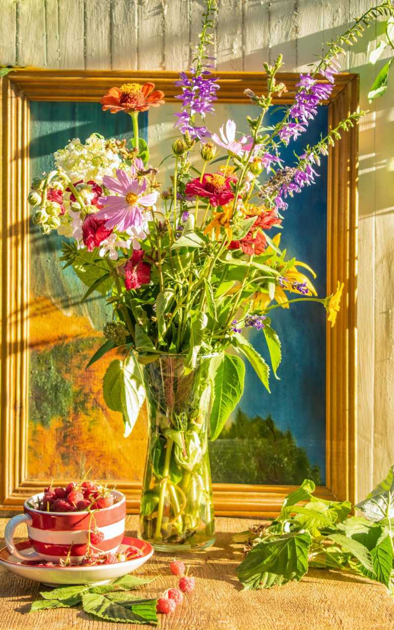 A bouquet of summer wildflowers in a vase