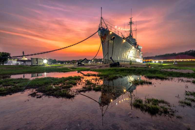 a former training ship now fixed at the Chulachomklao Fort as a tourist attraction