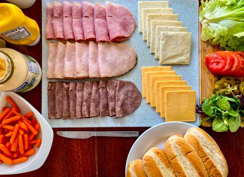 a variety of food is laid out on a table - jigsaw puzzle