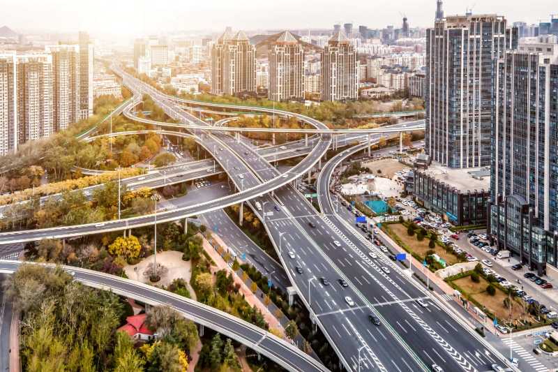 Aerial photography overpasses of modern chinese urban architecture landscape