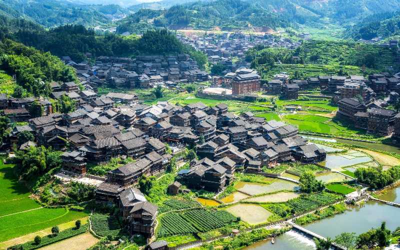 城阳八寨三江古民居航拍全景
