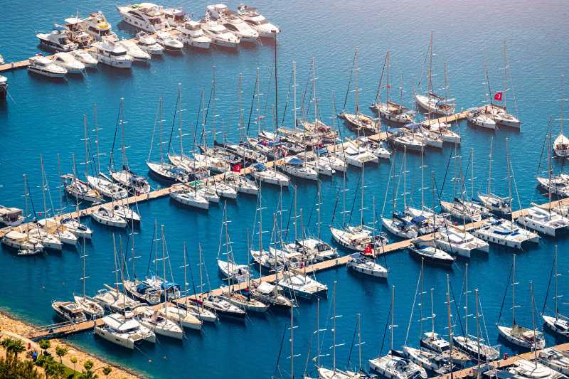 aerial view of the luxurious marina port with yachts and cruise boats seaside holidays on the coast