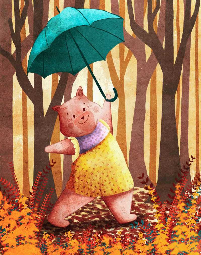 Piglet holding an umbrella in the woods - jigsaw puzzle