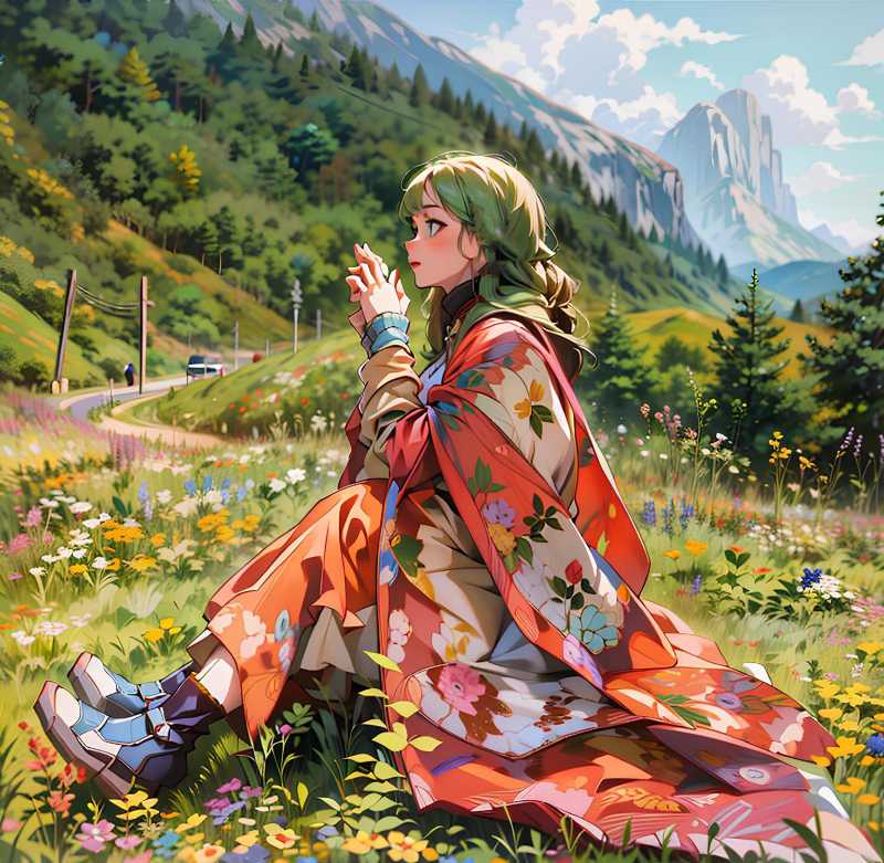 ai generated woman flowers meadow - jigsaw puzzle