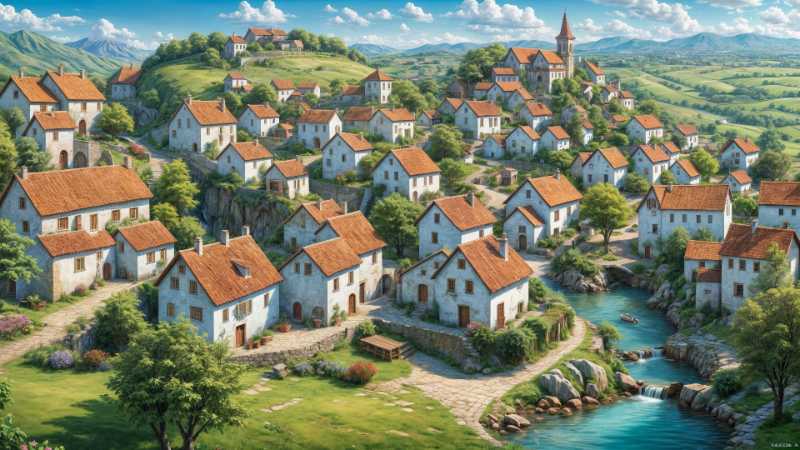 ai generated town landscape village - jigsaw puzzle