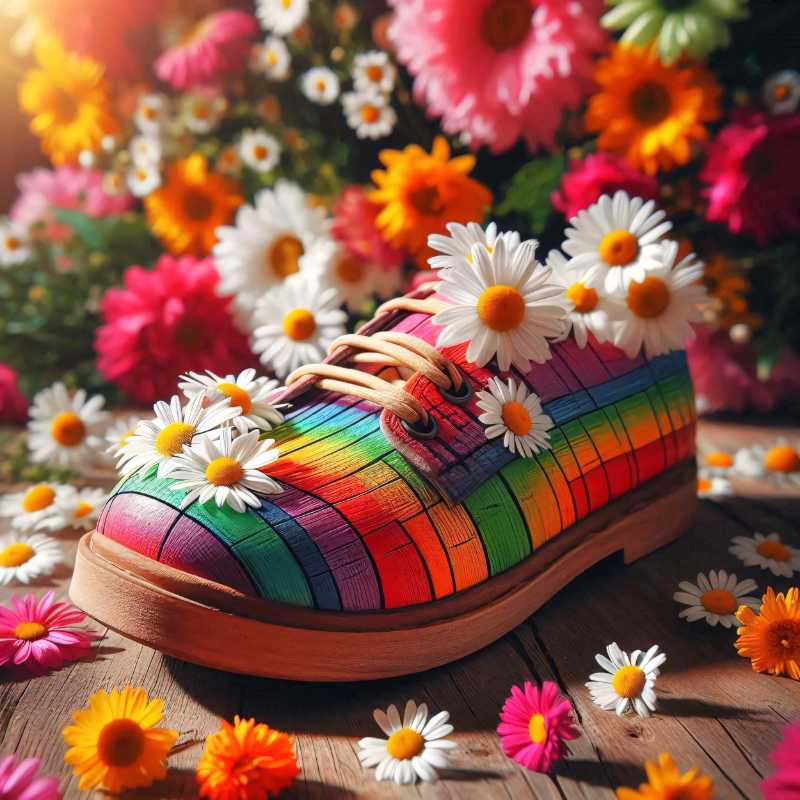 ai generated shoe daisies flowers - jigsaw puzzle