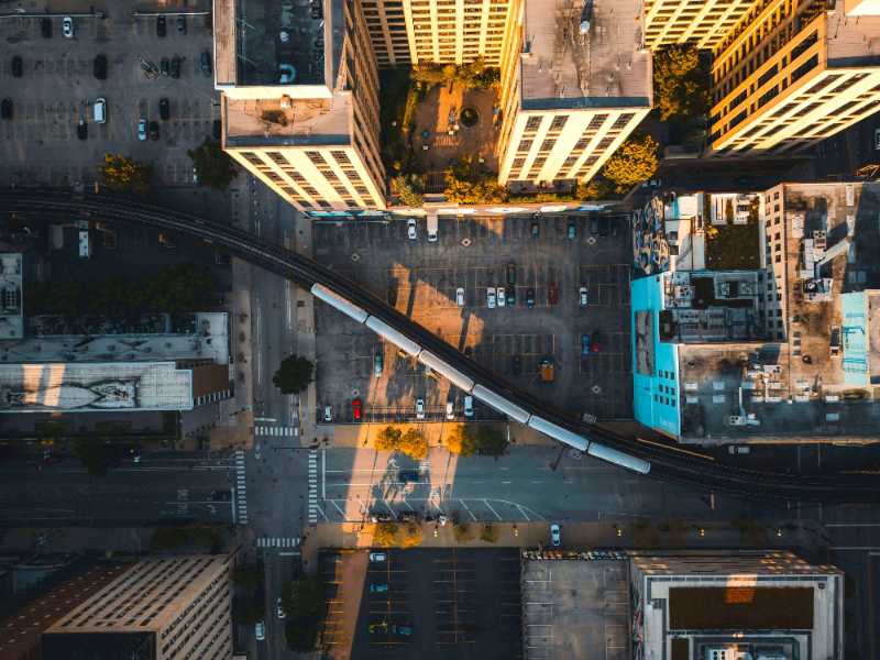 an aerial view of a city with tall buildings - jigsaw puzzle