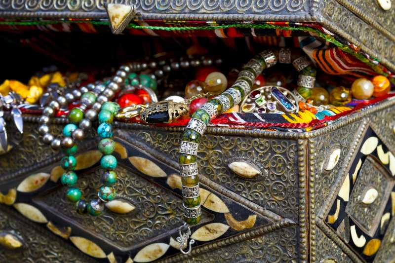 Antique jewelry in ancient treasure chest