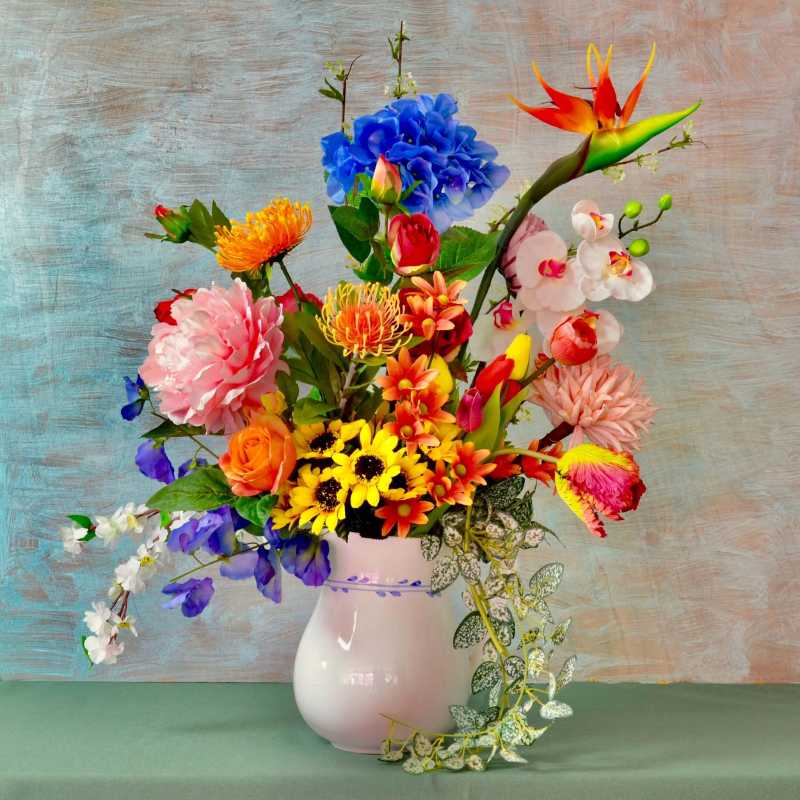 assorted flowers in white vase - jigsaw puzzle