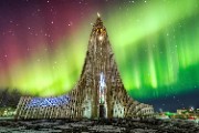 aurora borealis above hallgrimskirkja church in central of reykjavik city - jigsaw puzzle