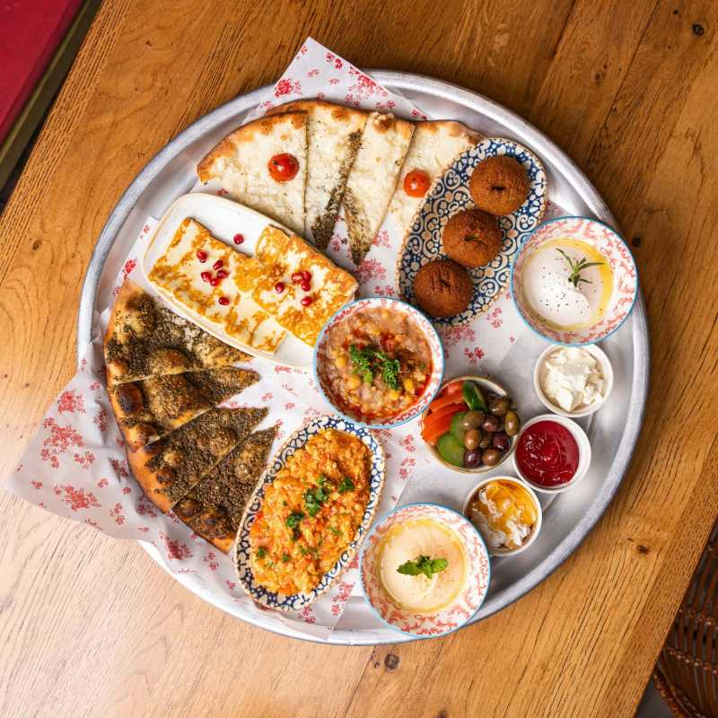 Authentic Middle Eastern Mezze Platter Hummus Falafel and Zaatar Bread