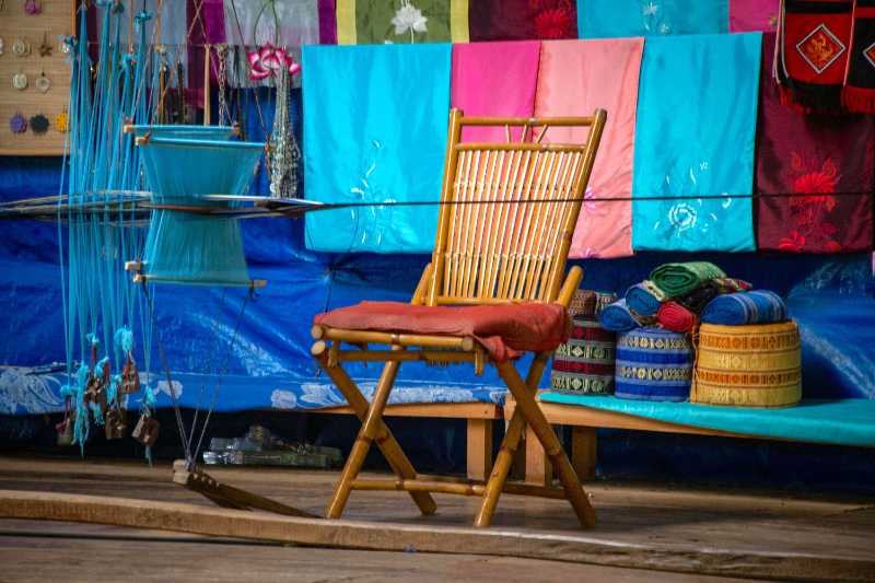 Bamboo Chair and Handwoven Cloth in a market