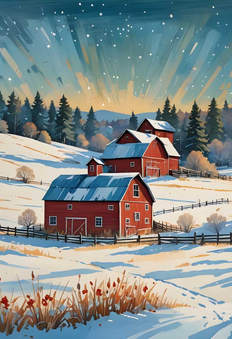 barns farm winter nature rural - jigsaw puzzle