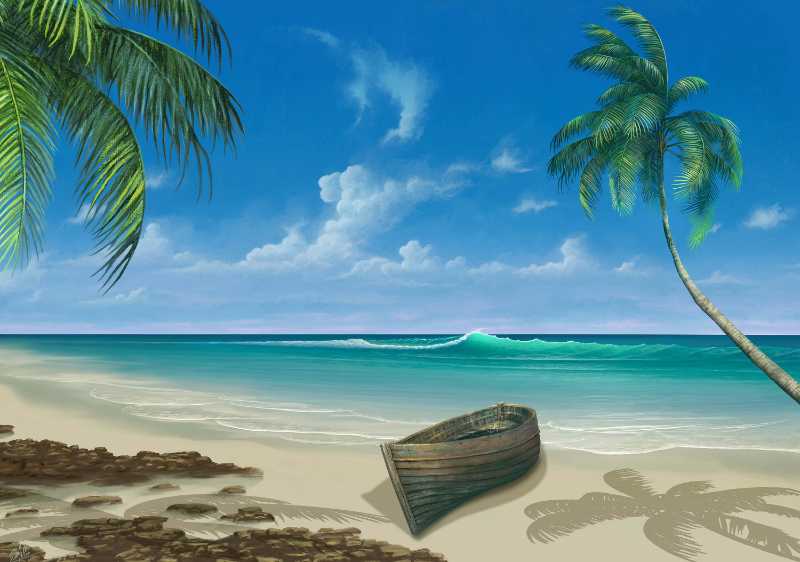 beach boat painting paradise palm - jigsaw puzzle