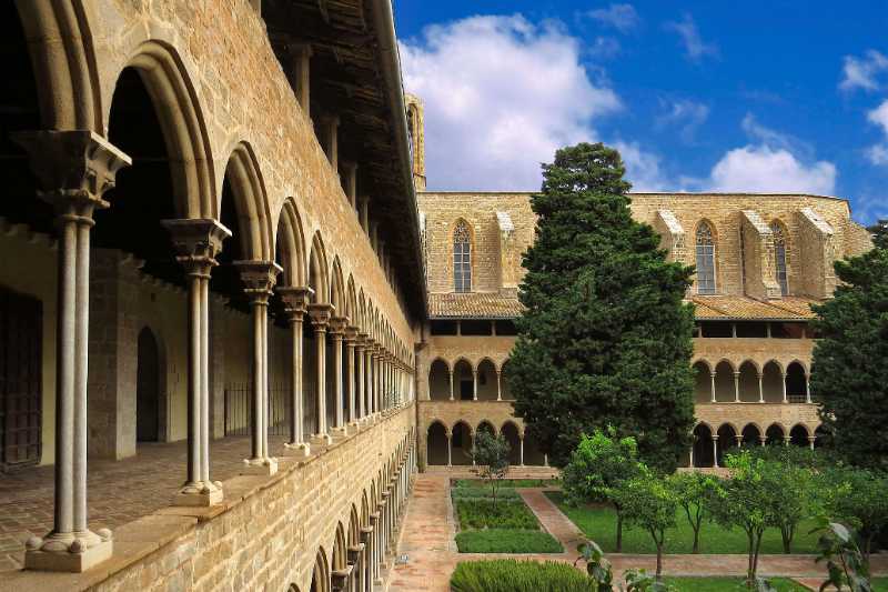 Beautiful Gothic architecture in a historical cloister in Barcelona