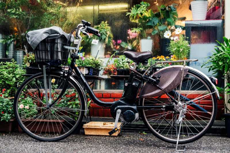 Bicycle Parked Outside a Japanese Florist Shop