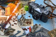 Vintage Camera and Old Photographs on Wooden Surface - jigsaw puzzle