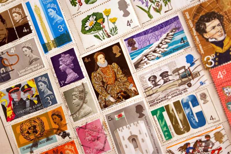 British stamp collection featuring Queen Elizabeth
