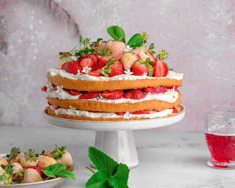 Kuchen mit Erdbeeren und Schlagsahne obendrauf