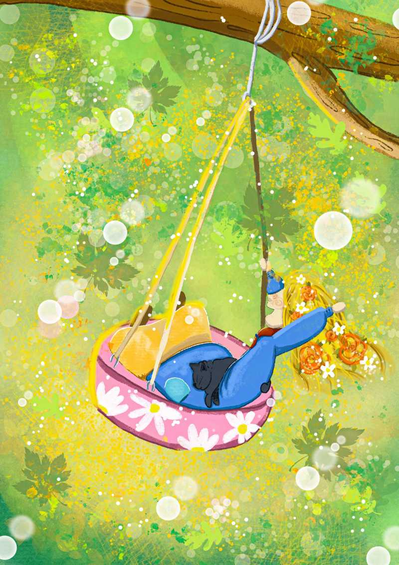 Child swinging on a swing in the woods - jigsaw puzzle