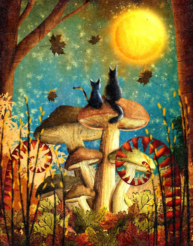 cats mushrooms forest fantasy - jigsaw puzzle