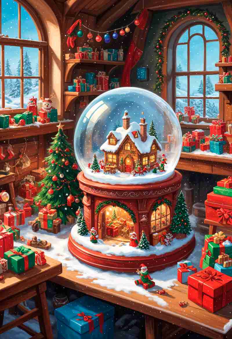 christmas snow globe with ginger house illustration - jigsaw puzzle