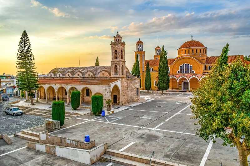 Church and Bell Tower in Cyprus at Sunset