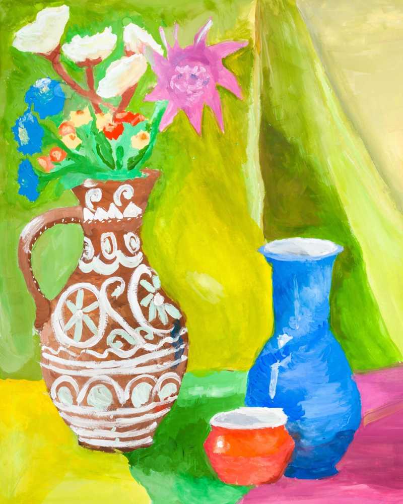 Color Still Life with Ceramic Jugs on Table