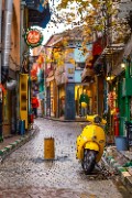 Colorful Backstreet in Istanbul with Yellow Scooter - jigsaw puzzle