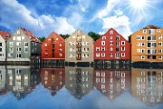 Colorful buildings and reflections in Trondheim Norway - jigsaw puzzle