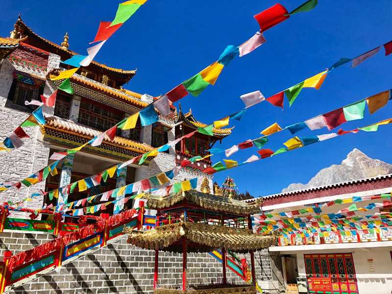 colorful decorations around tibetan buddhist monastery