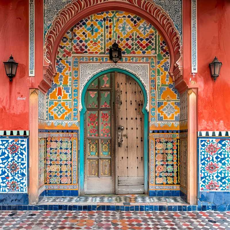 Porte marocaine colorée et art de la mosaïque