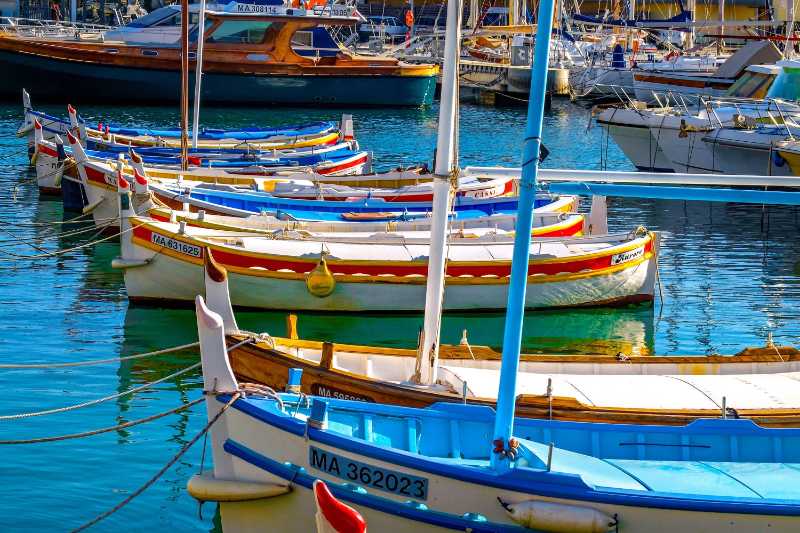Colorful Traditional Fishing Boats in a Mediterranean Harbor