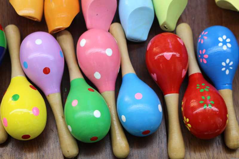 Colorful Wooden Maracas Bright Percussion Instruments with Polka Dots