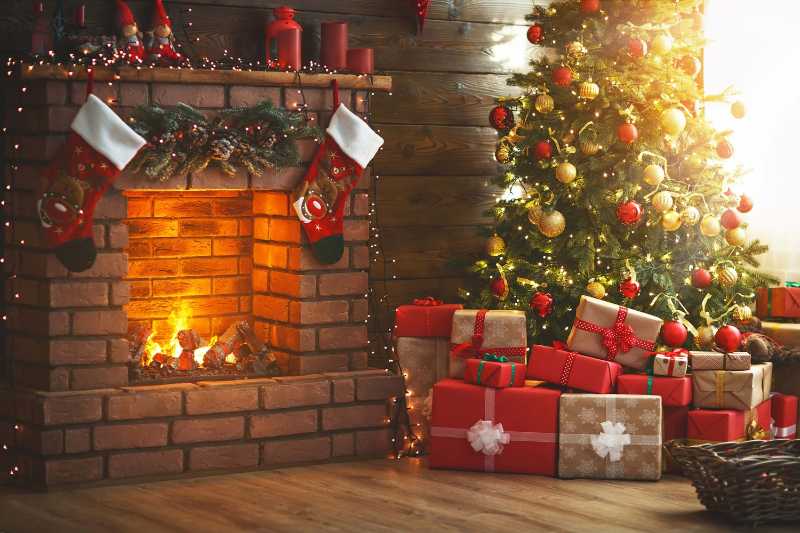 Cozy Christmas Fireplace with Decorated Tree