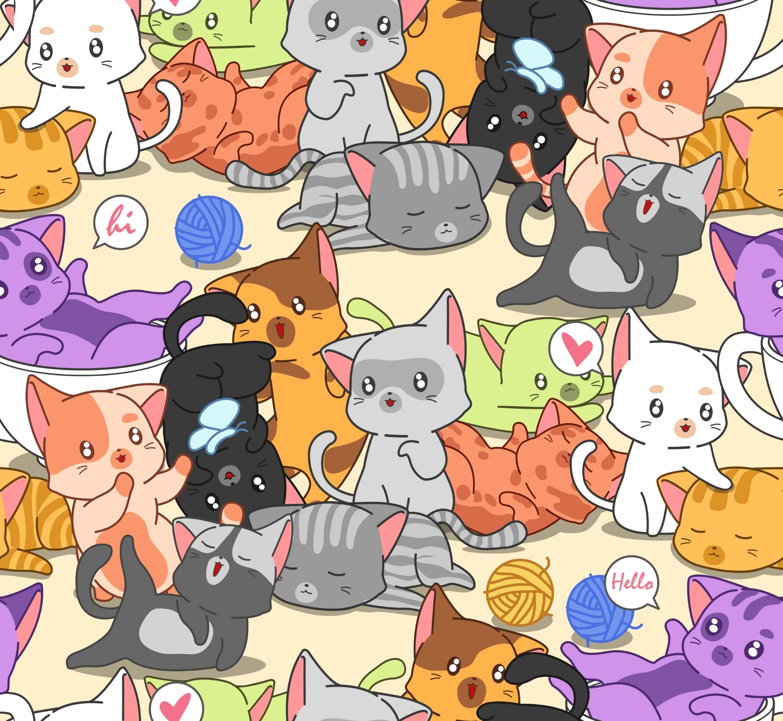 귀여운 원활한 만화 고양이 일러스트 퍼즐, image size:2630x2420