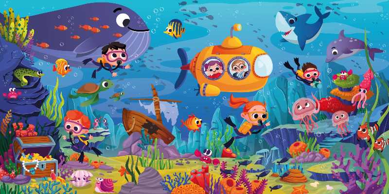 cute underwater illustration the beauty of marine life beautiful and colorful fish algae and coral reefs
