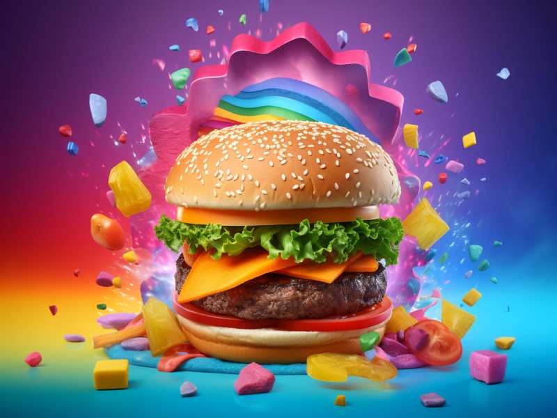 Delizioso hamburger in uno studio colorato