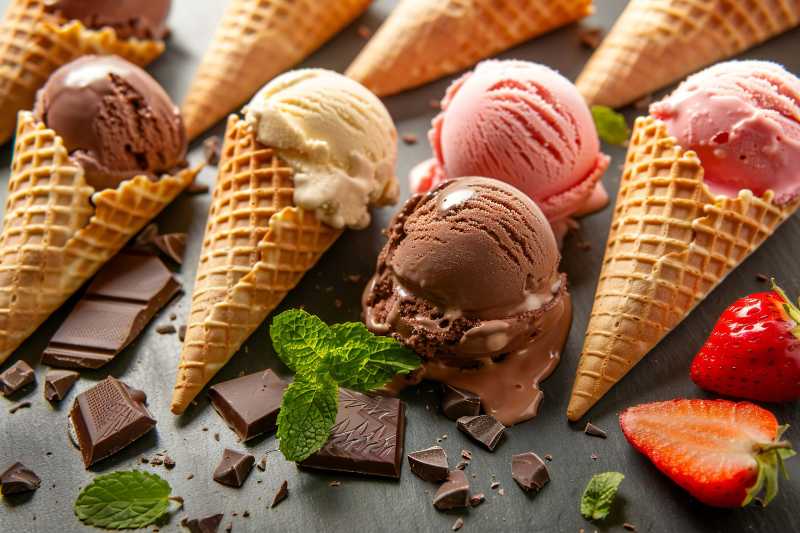 Delicious ice cream waffle bowl with chocolate vanilla and mixed berries a gourmet summer treat