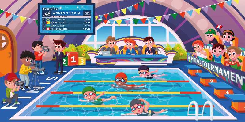 Digital Illustration for Sports Event Promotion Swimming Race Scoreboard