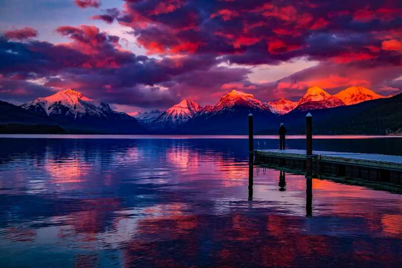 Dock Under Cloudy Sky in Front of Mountain